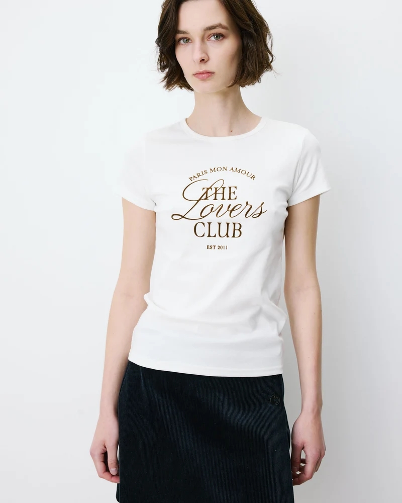 T-shirt col rond à message ivoire Amoris