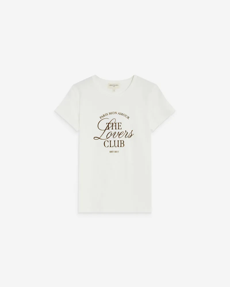 T-shirt col rond à message ivoire Amoris