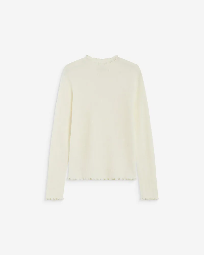 Pull ajusté en maille fine col montant ivoire Alino