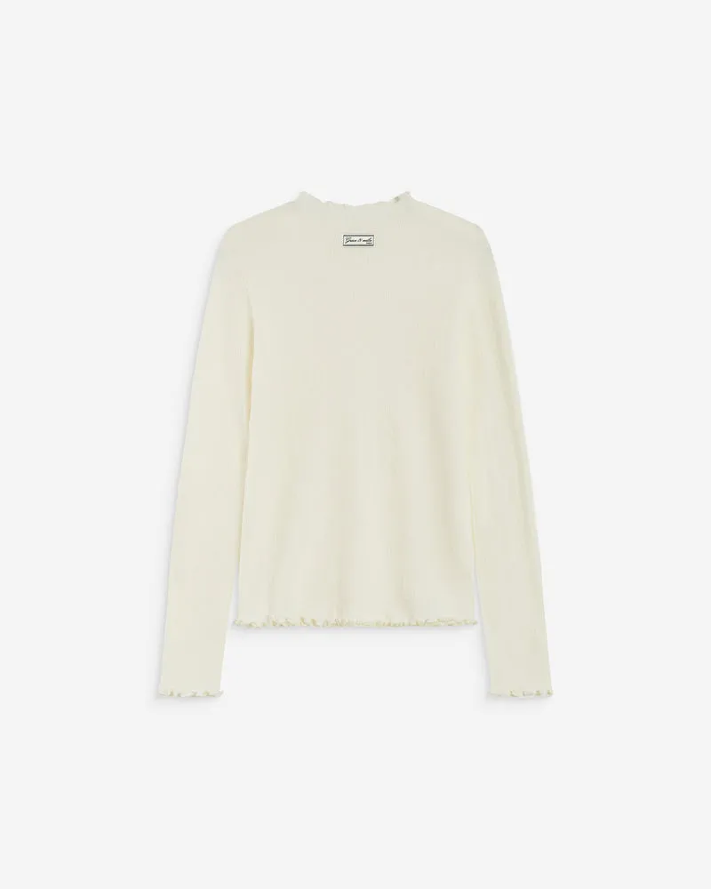 Pull ajusté en maille fine col montant ivoire Alino
