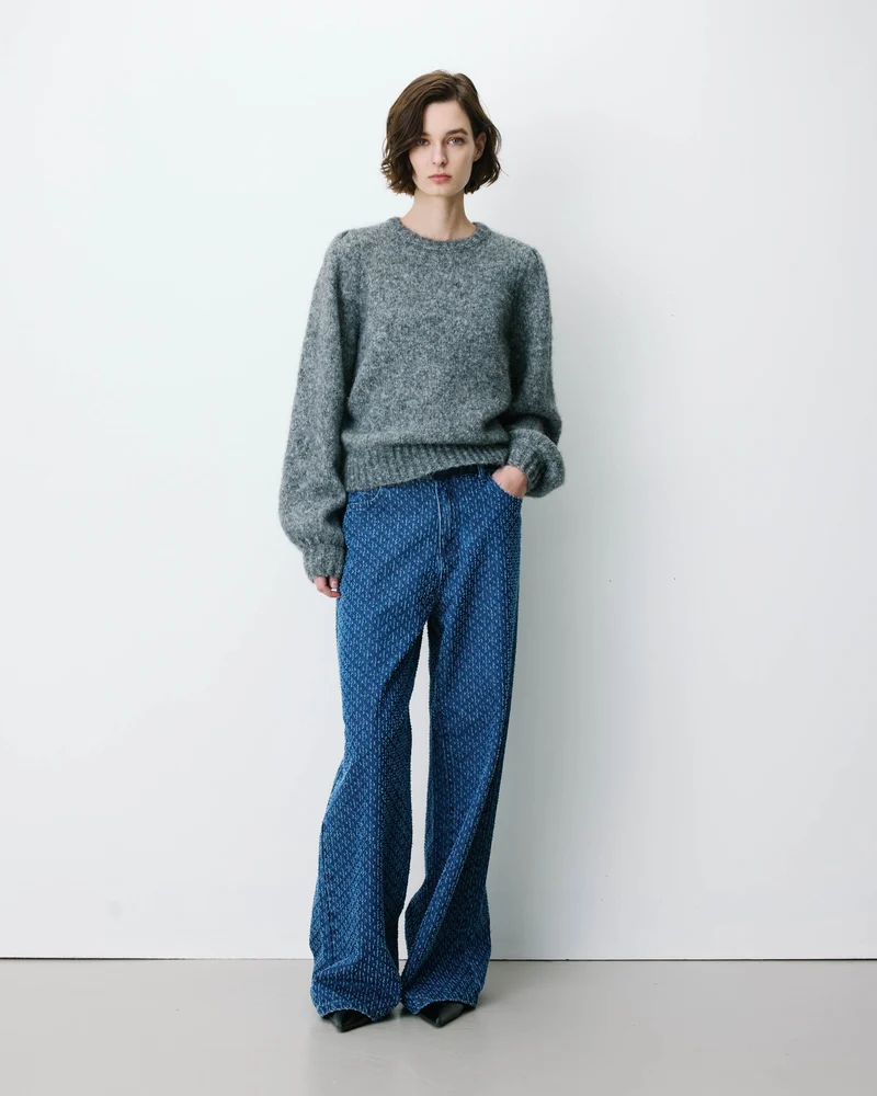 Pull en maille col rond épaules froncées anthracite Antoine