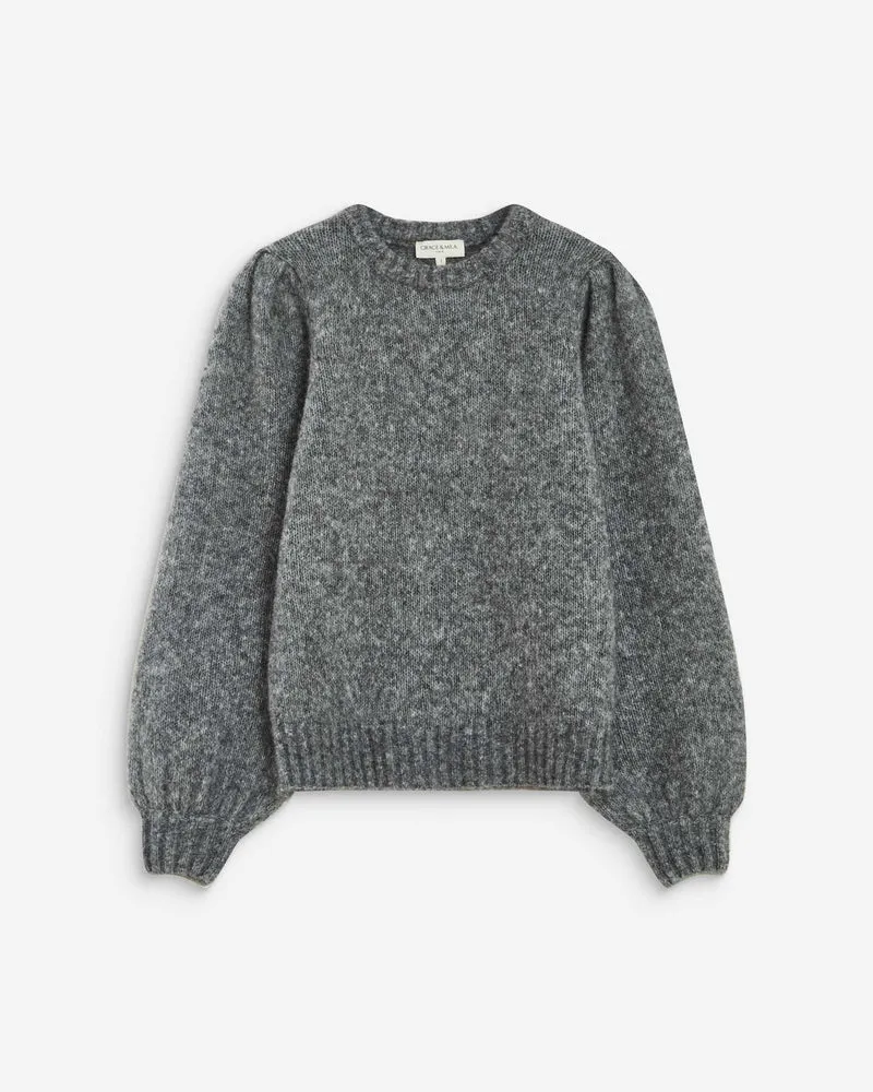 Pull en maille col rond épaules froncées anthracite Antoine
