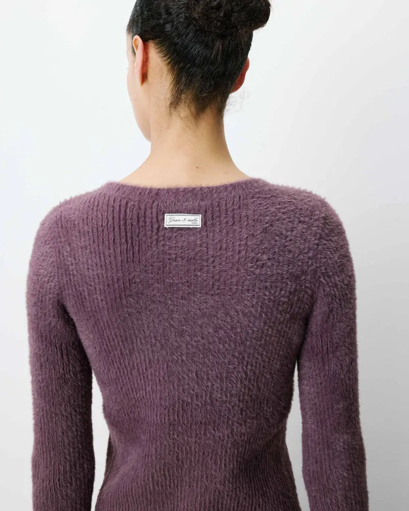 Pull doux près du corps col rond aubergine Auryn