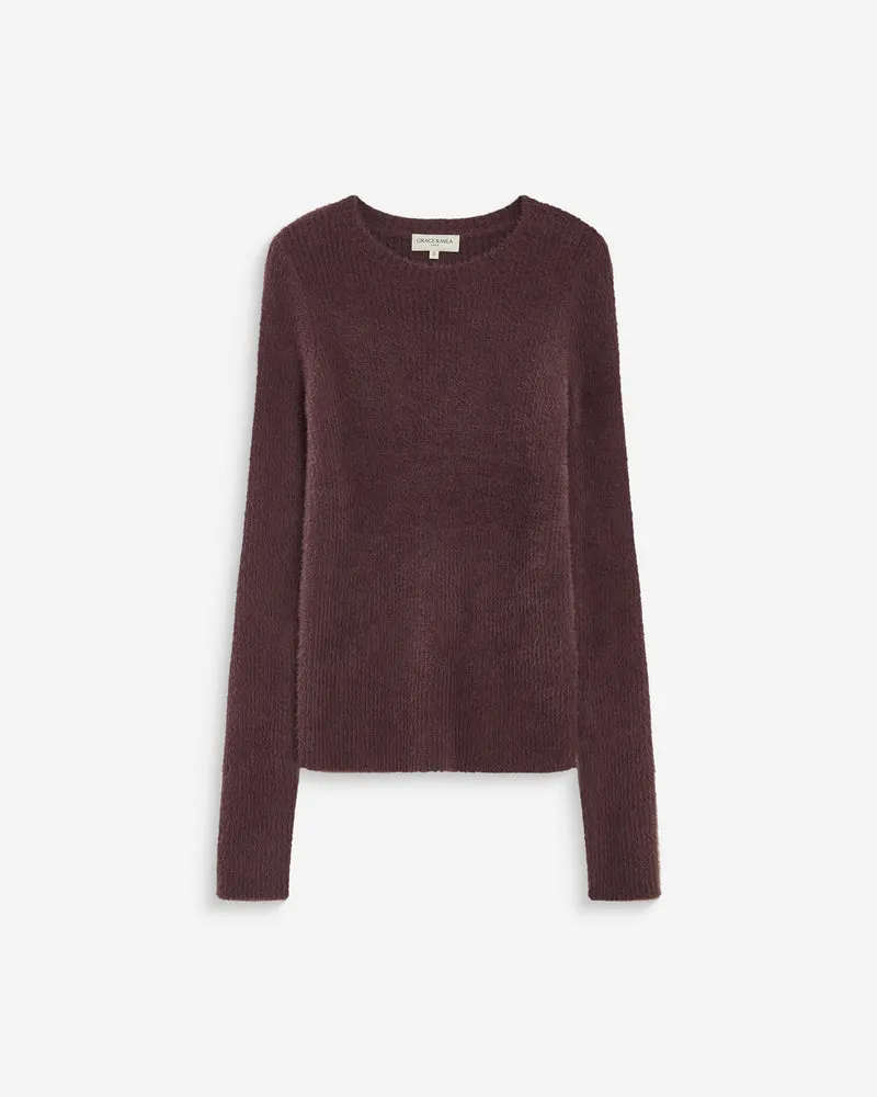 Pull doux près du corps col rond aubergine Auryn