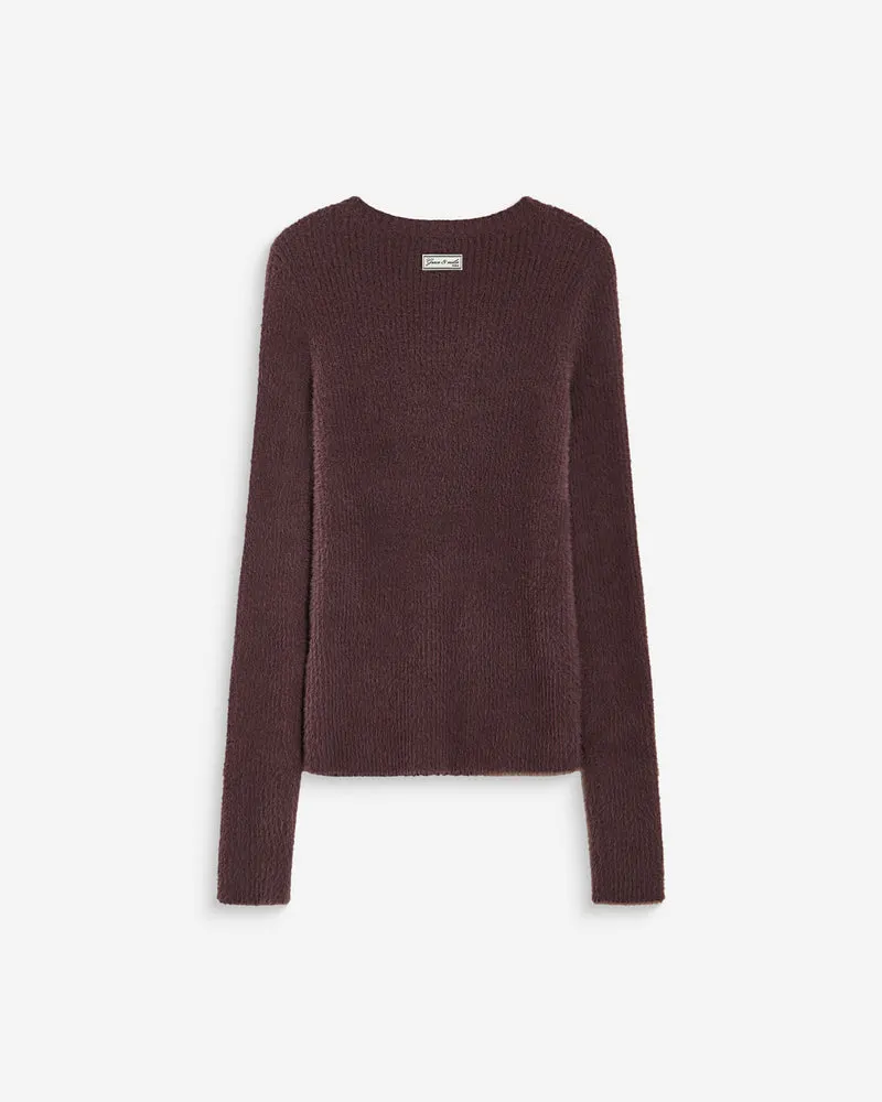 Pull doux près du corps col rond aubergine Auryn