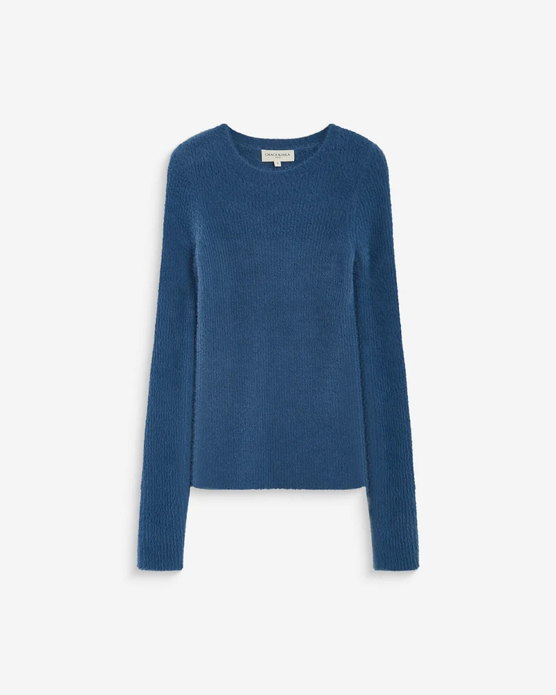 Pull doux près du corps col rond bleuet Auryn