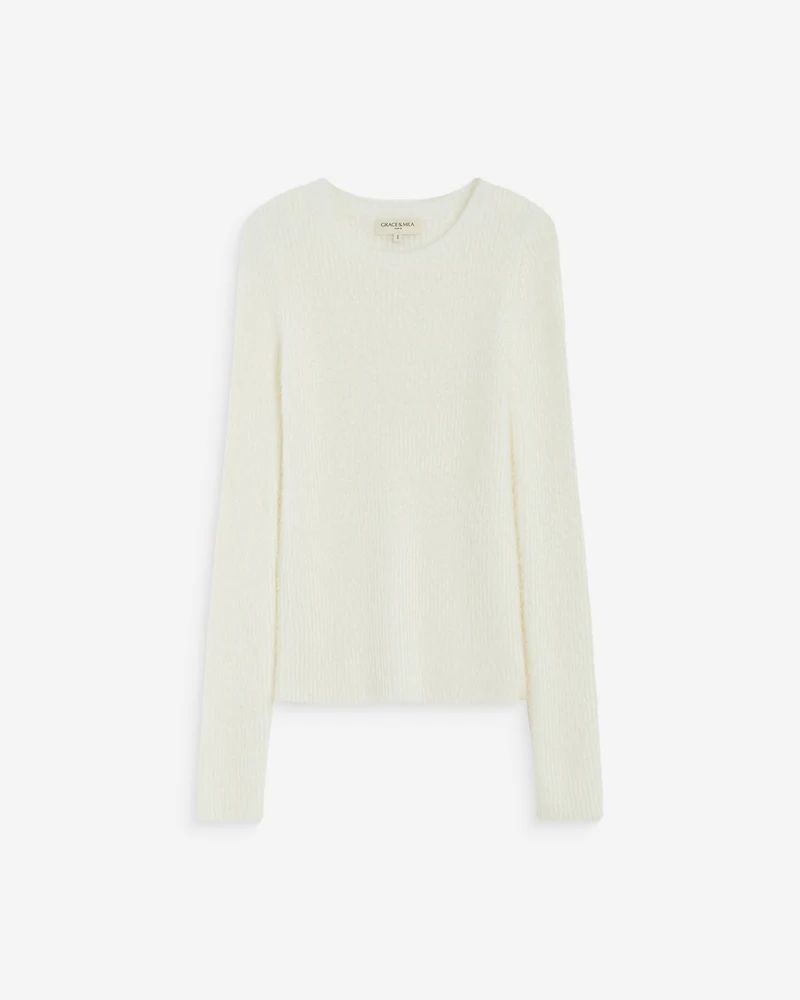 Pull doux près du corps col rond ecru Auryn