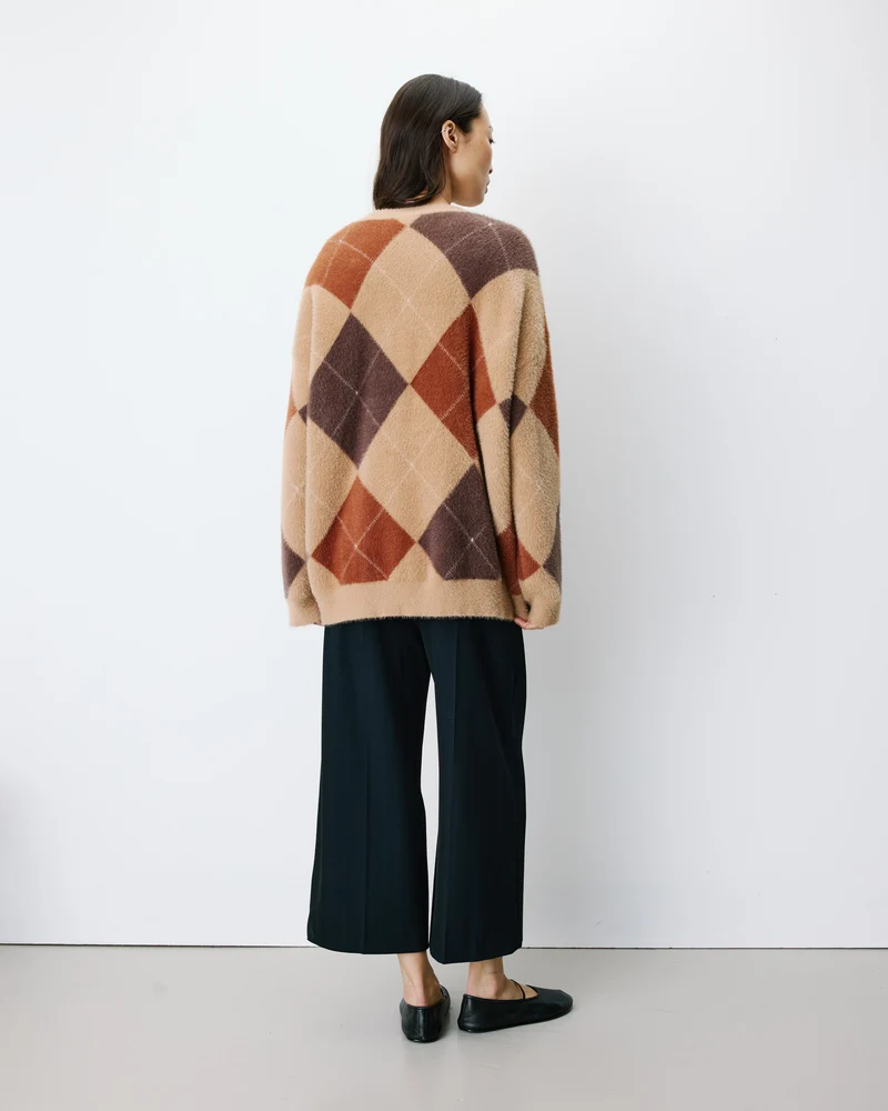 Cardigan doux à losanges col V beige Alexan
