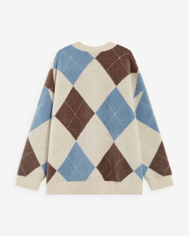 Cardigan doux à losanges col V bleuet Alexan
