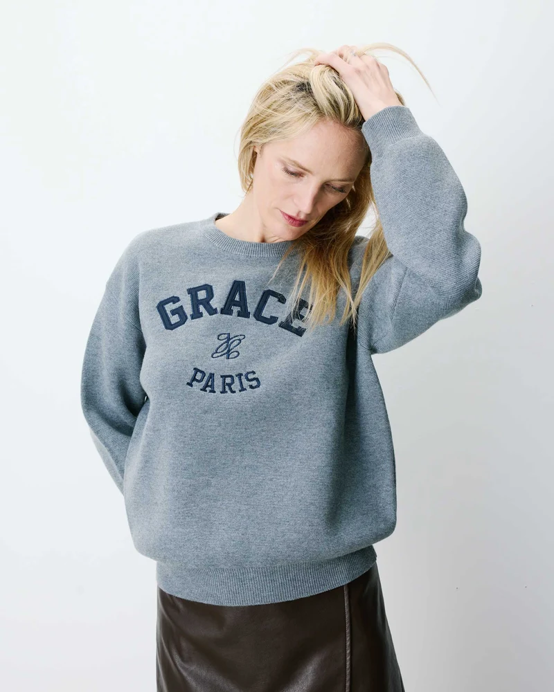 Pull à logo universitaire brodé gris Ashford