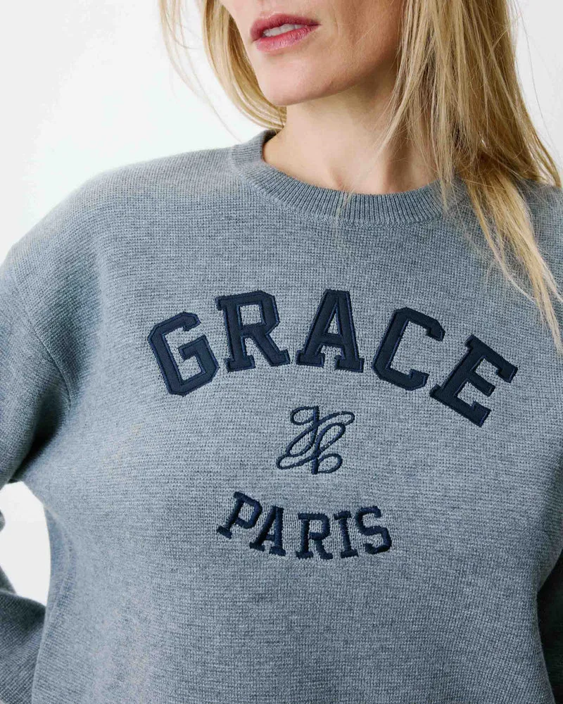 Pull à logo universitaire brodé gris Ashford