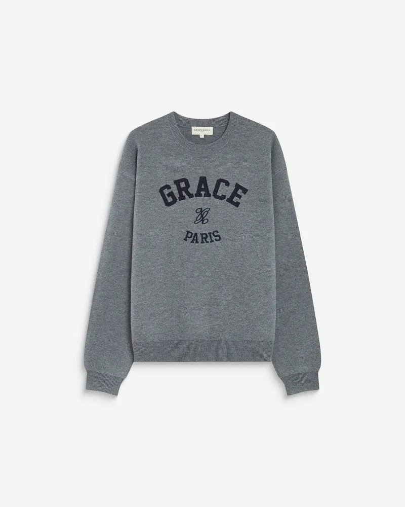 Pull à logo universitaire brodé gris Ashford
