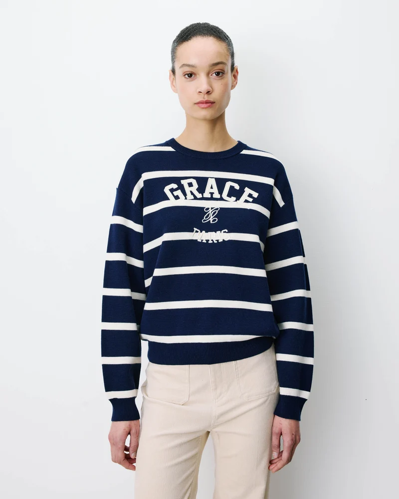 Pull à logo universitaire brodé marine Ashford