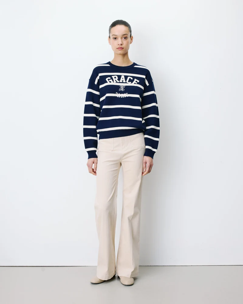 Pull à logo universitaire brodé marine Ashford