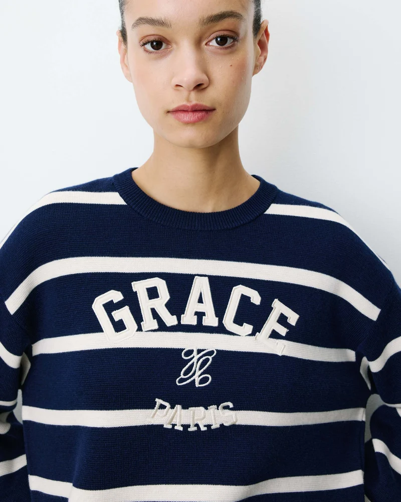 Pull à logo universitaire brodé marine Ashford