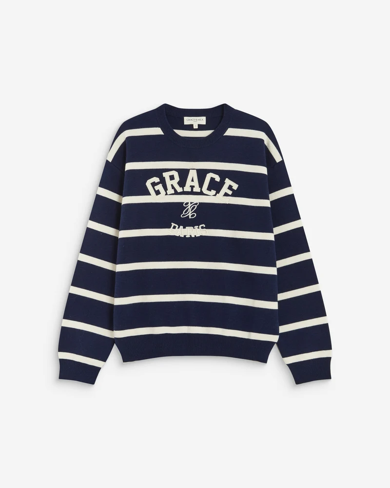 Pull à logo universitaire brodé marine Ashford