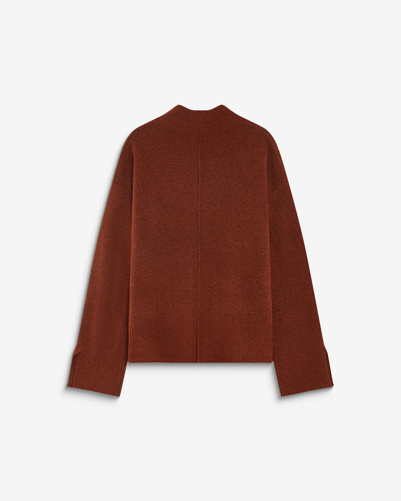 Pull large en maille jersey col montant terracotta Adelice