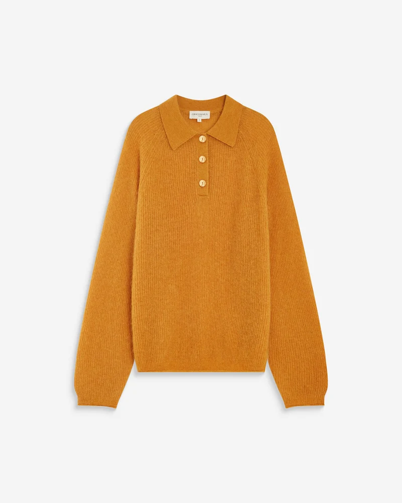 Pull polo en maille texturée boutonné ocre Alevan