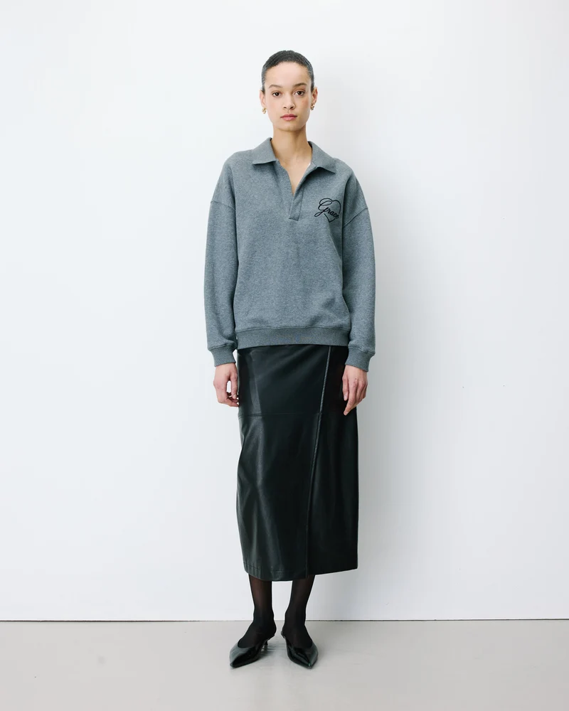 Sweat oversize col polo ouvert anthracite Archibald
