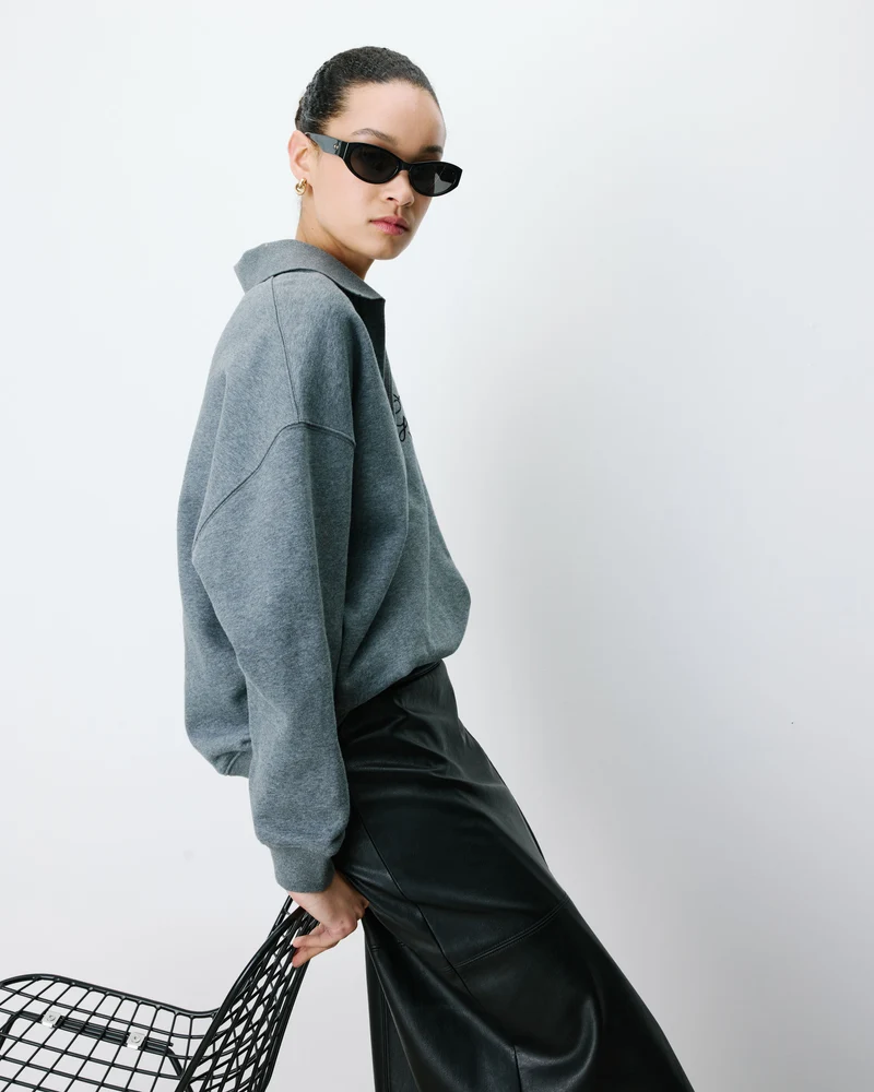 Sweat oversize col polo ouvert anthracite Archibald