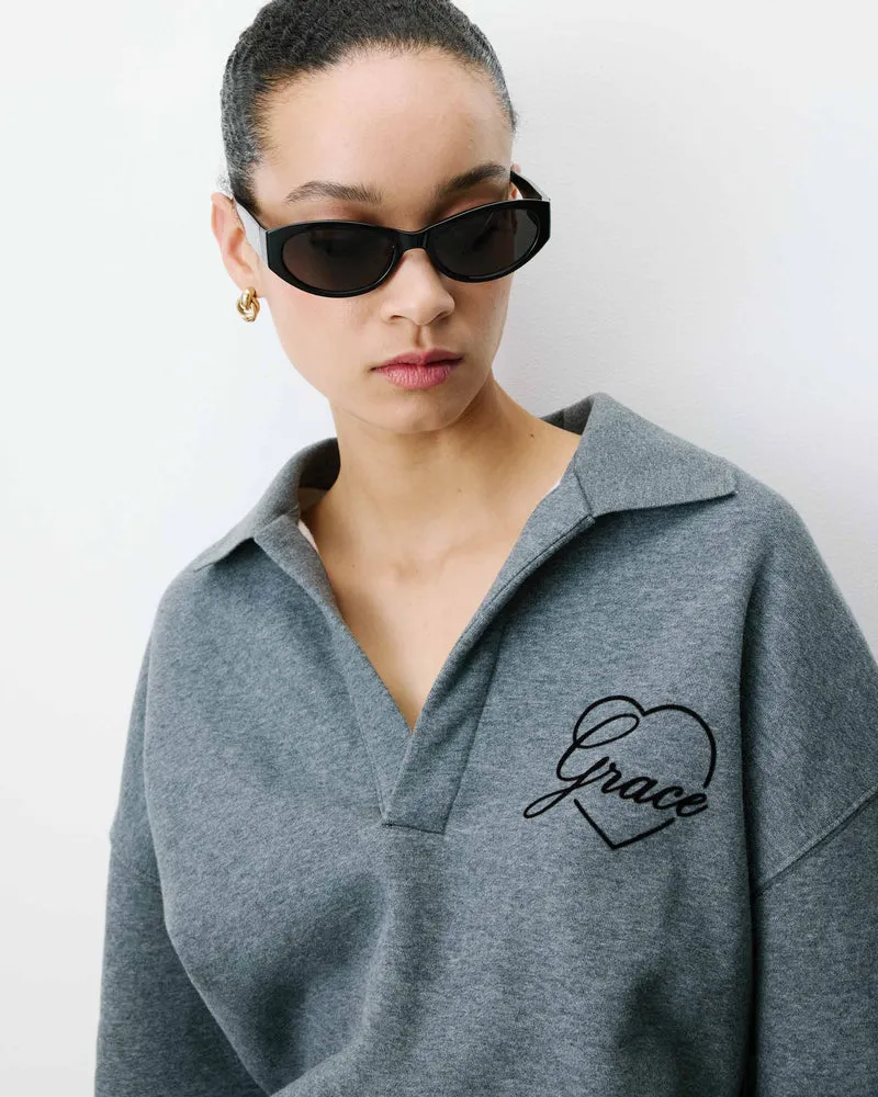 Sweat oversize col polo ouvert anthracite Archibald