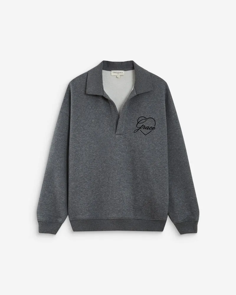 Sweat oversize col polo ouvert anthracite Archibald