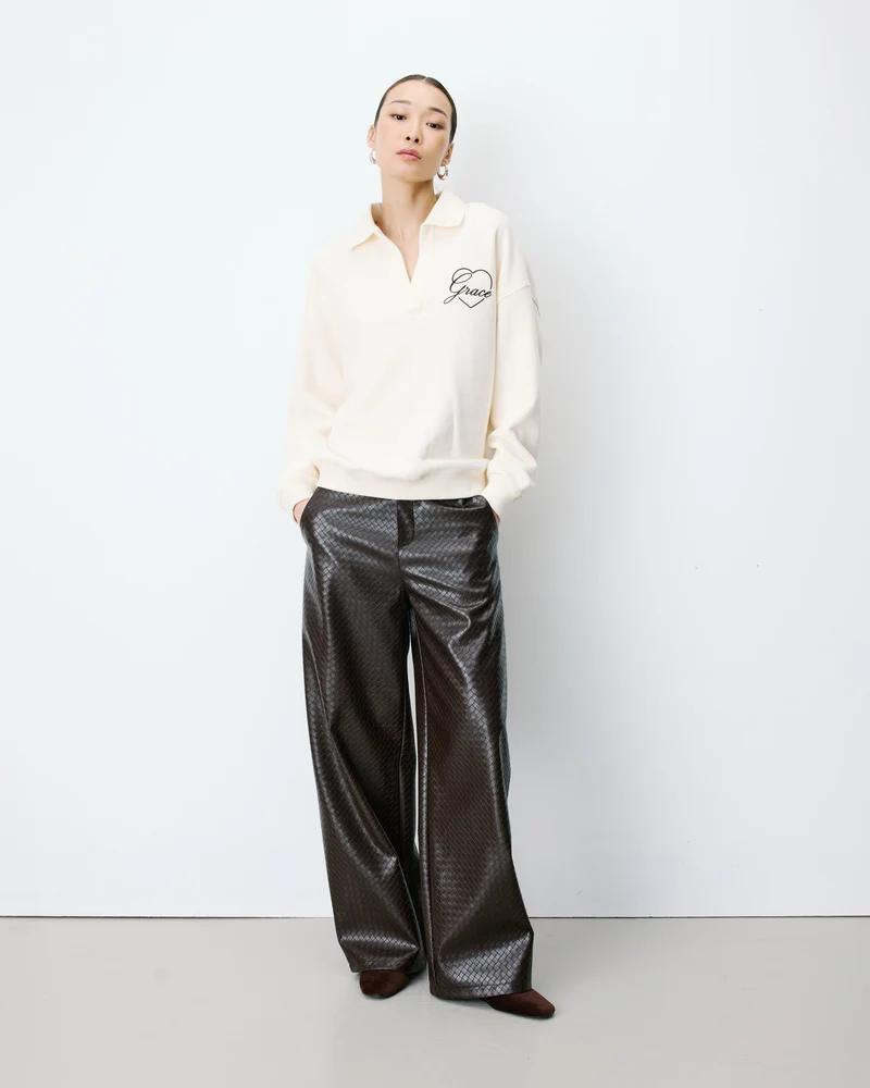 Sweat oversize col polo ouvert ecru Archibald