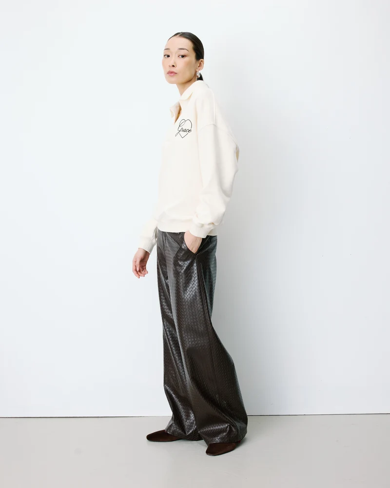 Sweat oversize col polo ouvert ecru Archibald
