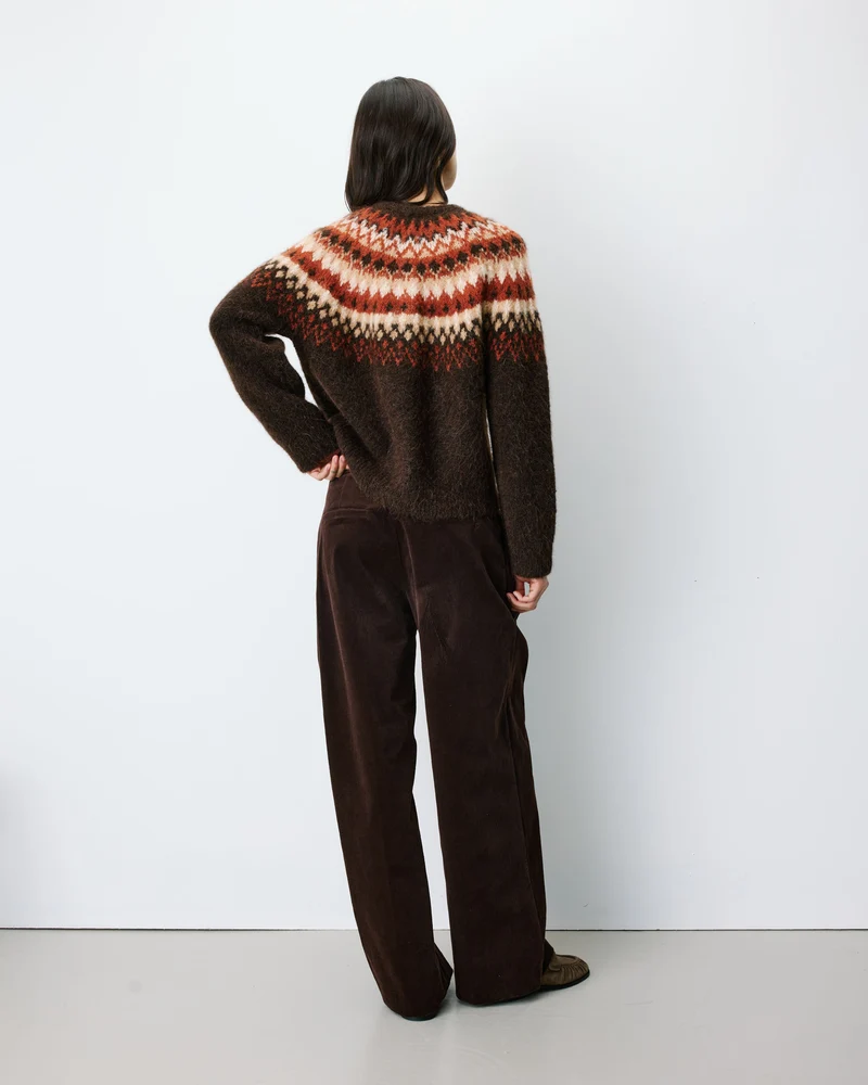 Cardigan en maille jacquard boutonné chocolat Alekio