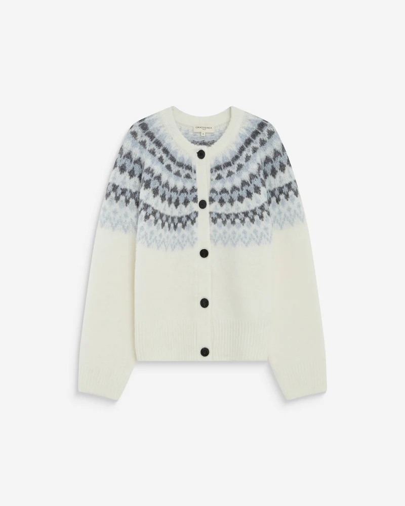 Cardigan en maille jacquard boutonné ivoire Alekio