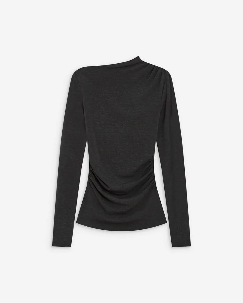 Top drapé asymétrique manches longues anthracite Aurygny