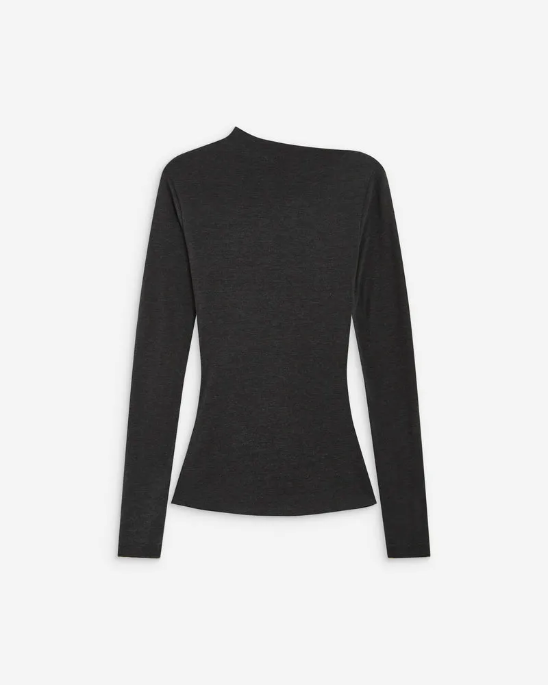 Top drapé asymétrique manches longues anthracite Aurygny