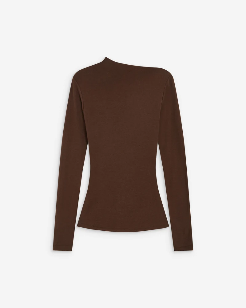 Top drapé asymétrique manches longues chocolat Aurygny