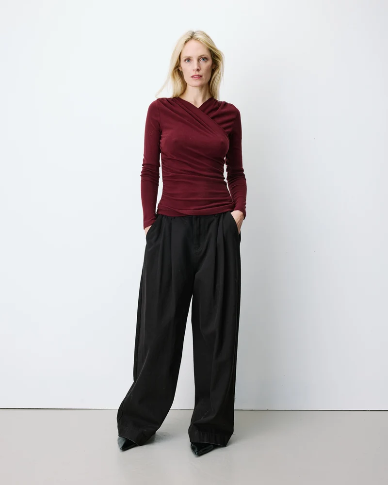 Top froncé col V croisé manches longues cherry Azul