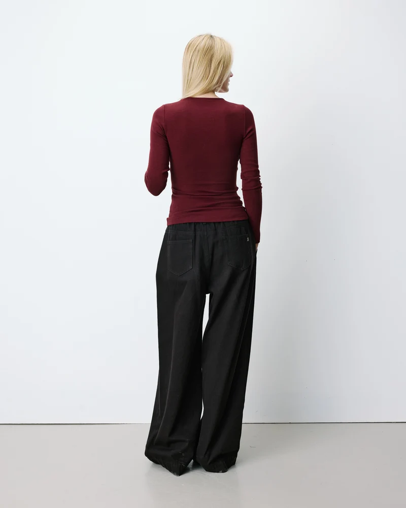 Top froncé col V croisé manches longues cherry Azul