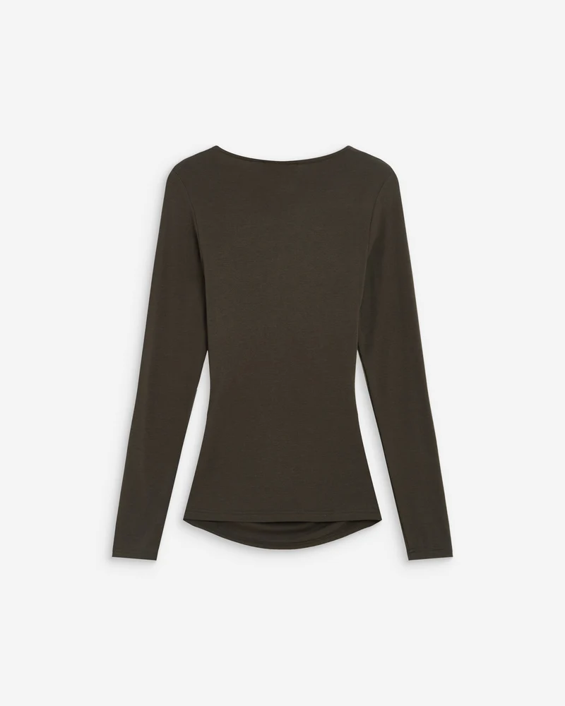 Top froncé col V croisé manches longues kaki Azul