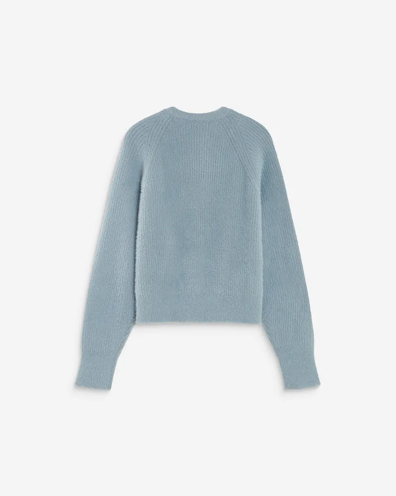 Cardigan doux col rond boutonné bleuet Aleron