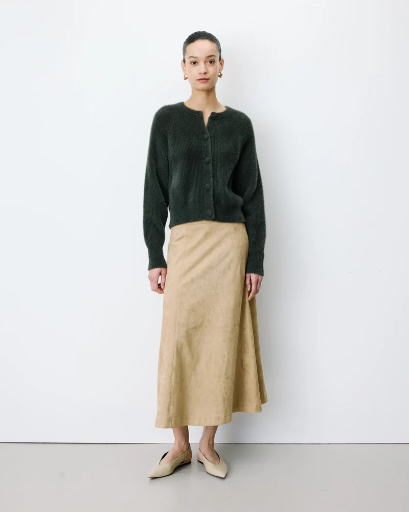 Cardigan doux col rond boutonné kaki Aleron