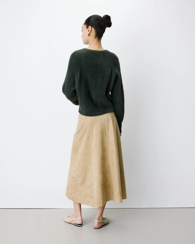 Cardigan doux col rond boutonné kaki Aleron