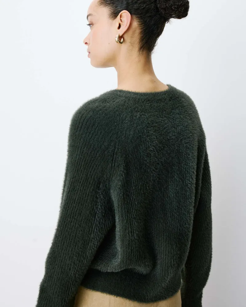 Cardigan doux col rond boutonné kaki Aleron