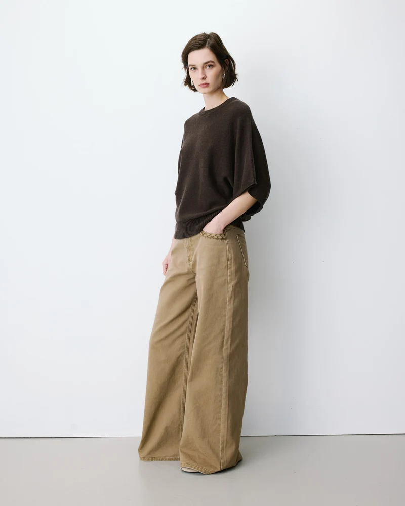 Pull oversize manches kimono 3/4 chocolat Almus