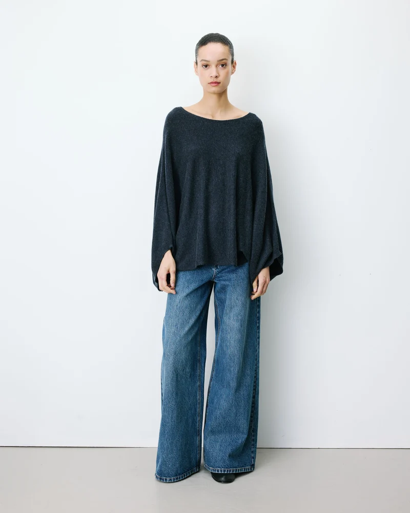 Pull poncho col bateau manches larges anthracite Adela