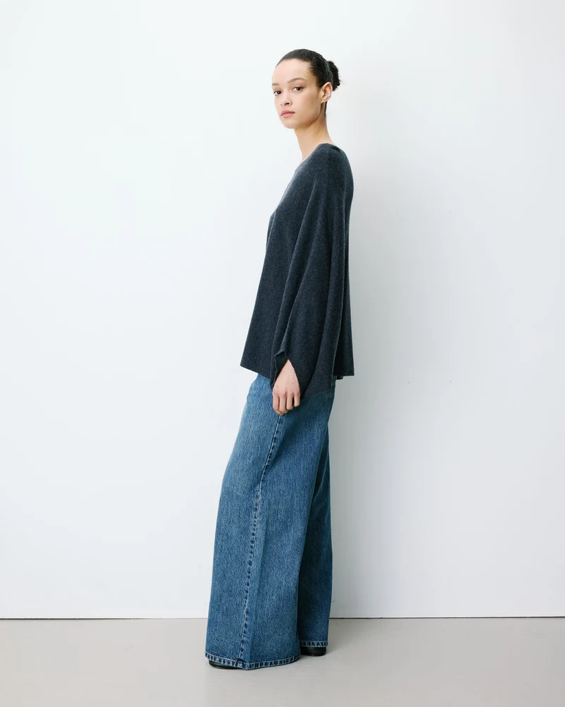 Pull poncho col bateau manches larges anthracite Adela