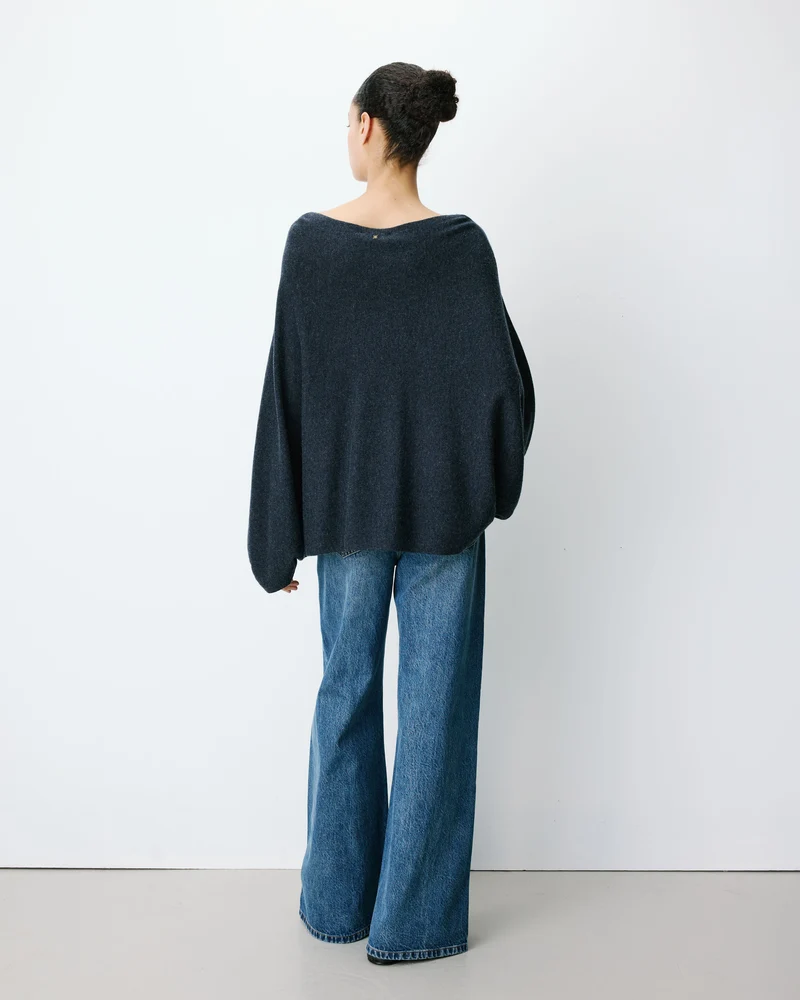 Pull poncho col bateau manches larges anthracite Adela