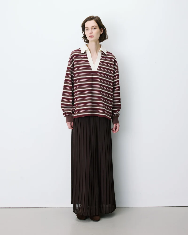 Polo rayé oversize col ouvert chocolat Aron