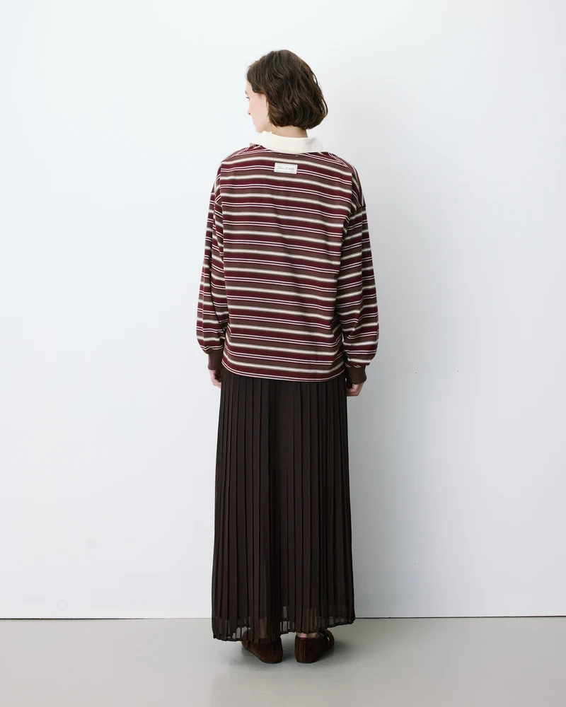 Polo rayé oversize col ouvert chocolat Aron