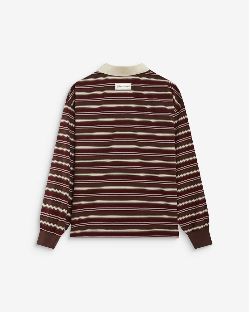 Polo rayé oversize col ouvert chocolat Aron
