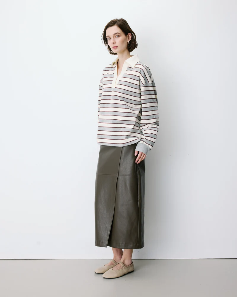 Polo rayé oversize col ouvert gris Aron