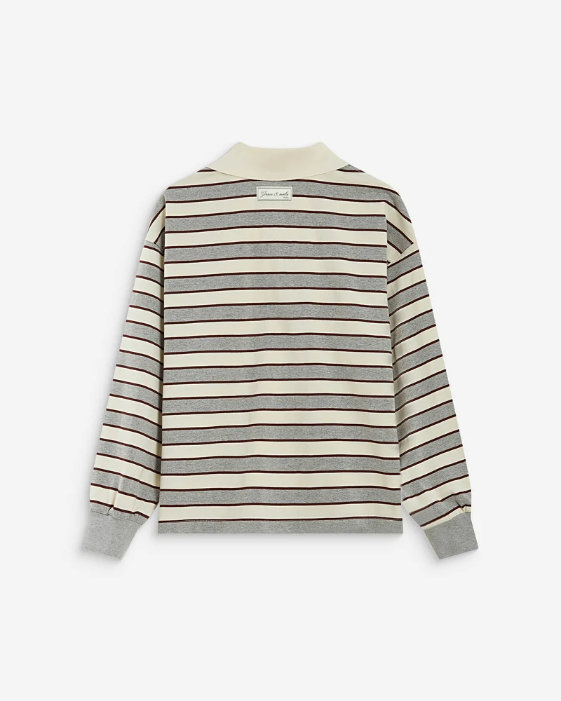 Polo rayé oversize col ouvert gris Aron
