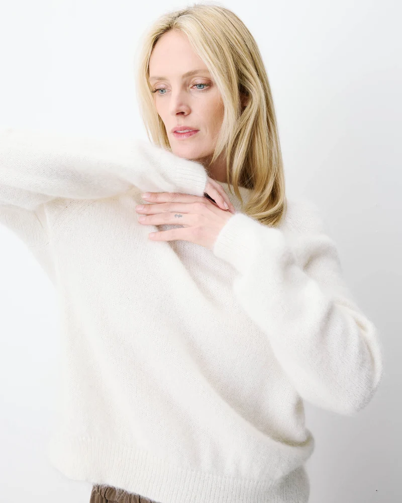 Pull ample en maille dos nu croisé ivoire Anthemis